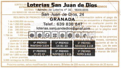 Reverso del décimo 17770 con el sello de la Administración nº 35 «San Juan de Dios», en Granada
